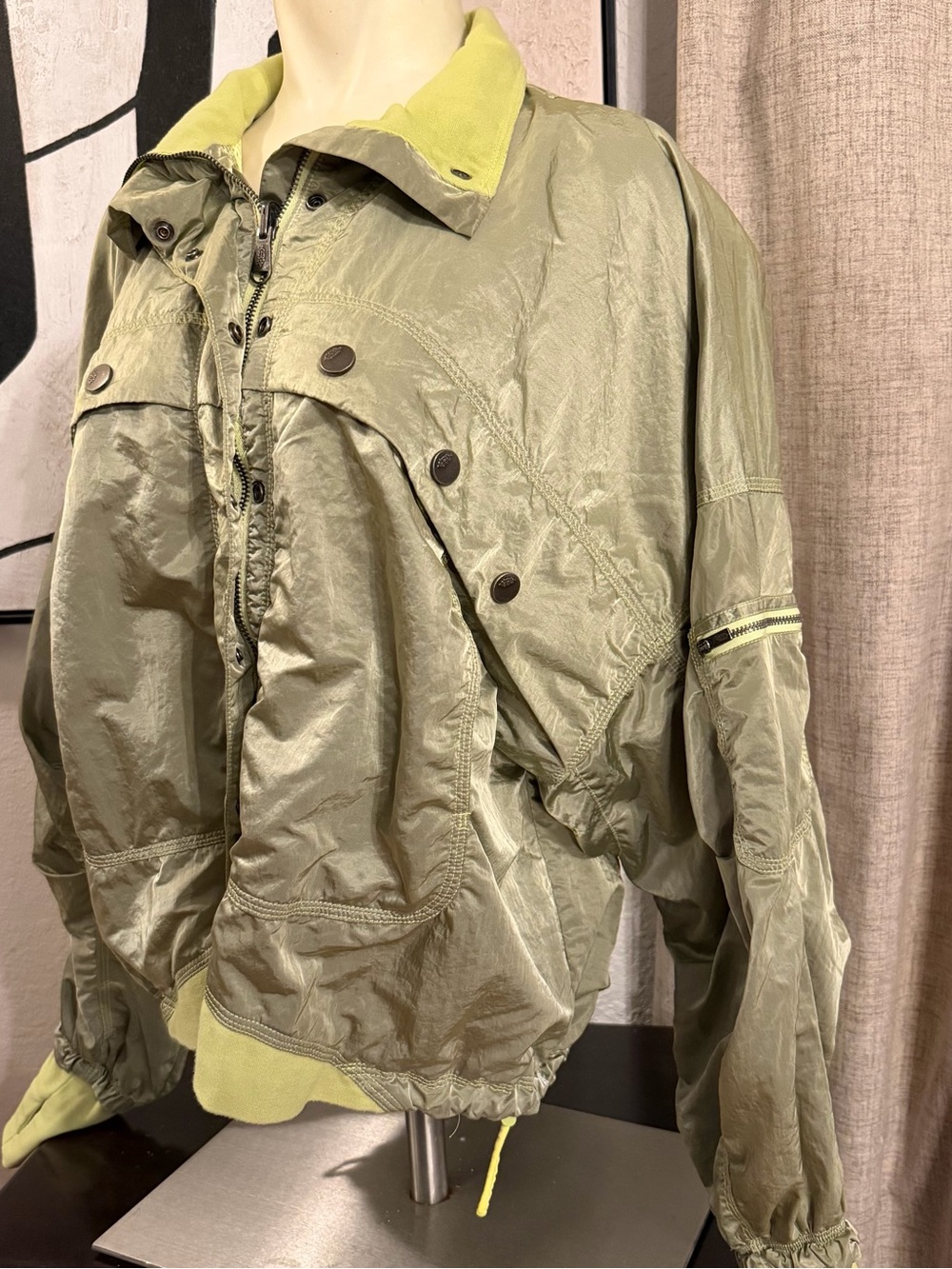 FP Movement by Free People Olive Green Bomber Jacket with Lime Collar